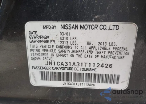 2001 Nissan Maxima Se z USA, uszkodzony, nr VIN JN1CA31A31T112426